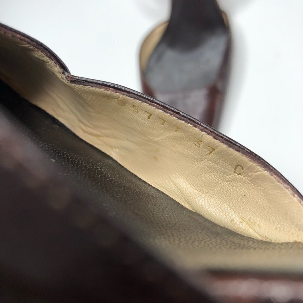 VINTAGE Gucci Leather Chocolate Brown Square Toe Slingback Designer Luxe Heels - Picture 8 of 16